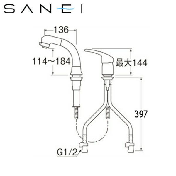 [ゾロ目クーポン対象ストア]K37610EJV-13 三栄水栓 SANEI シングルスプレー混合栓(洗髪用) ツーホール 送料無料｜all-kakudai｜03