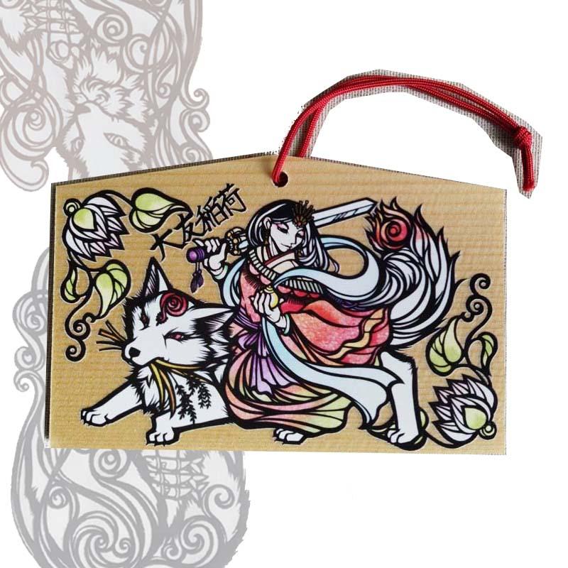 縁起物 絵馬 と手ぬぐいセット 大友稲荷大明神 cut_art さとうみよ