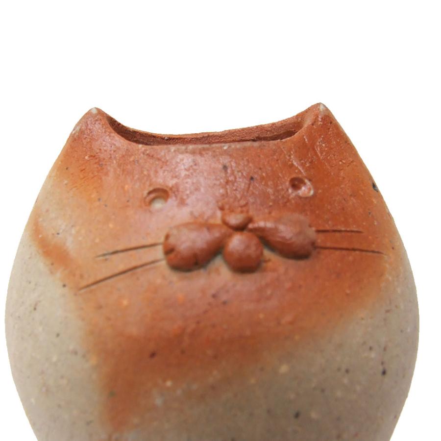備前焼 猫型 花入れ 一輪挿し◇登り窯焚き 作家 山村富貴子 24