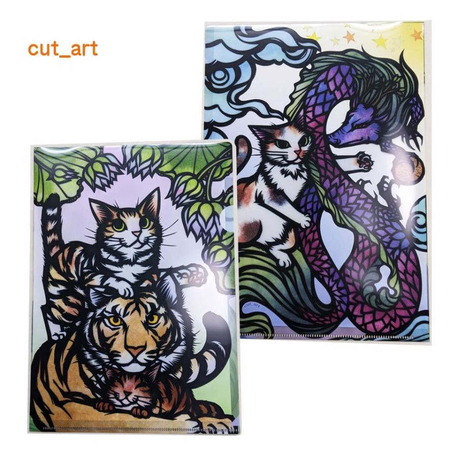 切り絵 cut_art さとうみよ クリアファイル A4 250415a ドラゴンと虎
