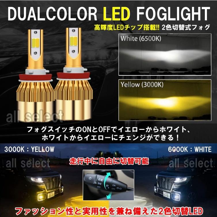 LED フォグランプ 2色切替 カラーチェンジ 3000kイエロー/6000kホワイト LEDバルブ ツインカラー H8/H9/H11/H16｜all-select｜05