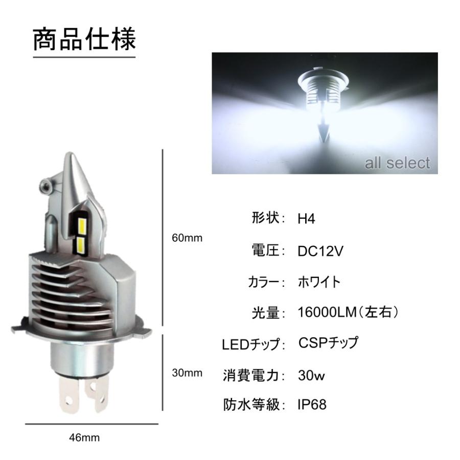LEDヘッドライト H4 Hi/Lo 車検対応 高輝度16000LM ヘッドランプ ホワイト 6000K 爆光 車/バイク用  一体型 ledバルブ 1個 |  | 14