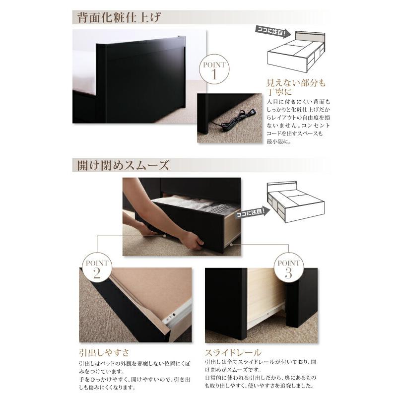 シングル 棚 コンセント付 大容量 ベッドフレームのみ 棚 コンセント付き 大容量 ベッドフレームのみ 【背面】 おしゃれ