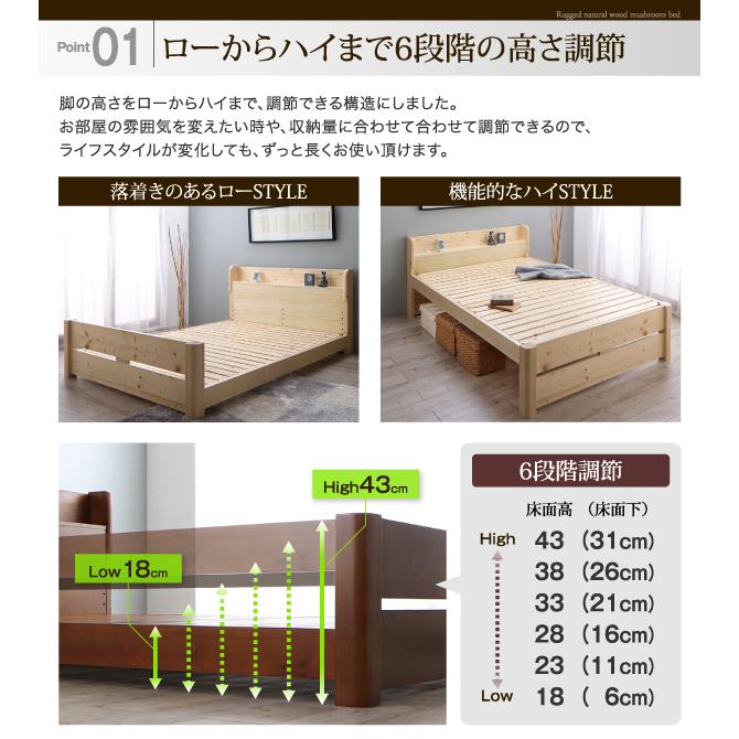 6段階高さ調節 薄型軽量ポケットコイル ダブル おしゃれ 【ベッドハイタイプ】