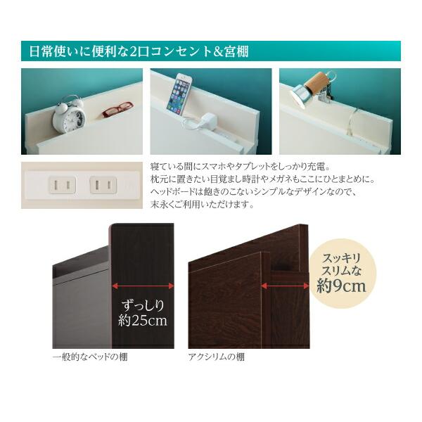 セミダブル 日本製 棚 コンセント付き 大容量 【Operitacx】 薄型スタンダードボンネルコイルマットレス付き おしゃれ