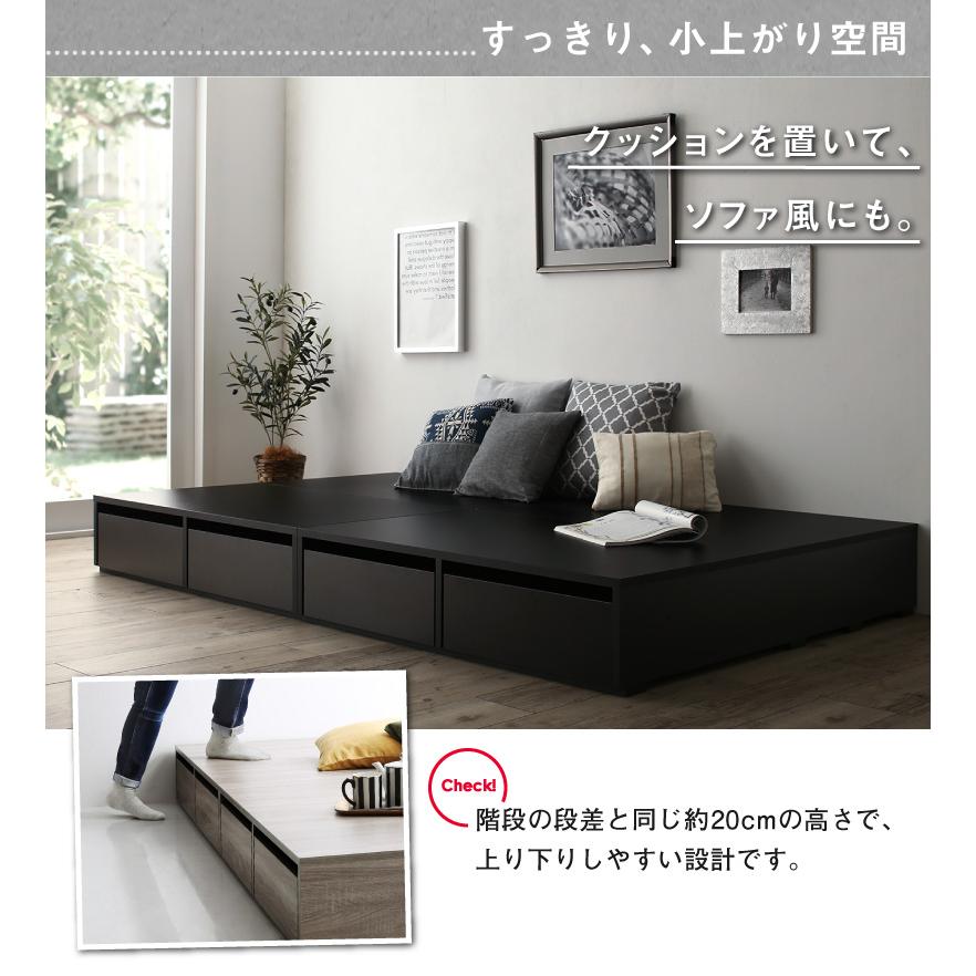 ベッド チェストベッド  ベッドフレームのみ ロータイプ 引き出しなし セミダブル おしゃれ 【ルナツトブラツク】