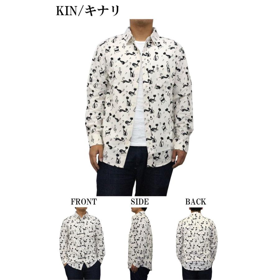 猫/音符 プリント オックス 長袖 総柄シャツ 79802 : オール
