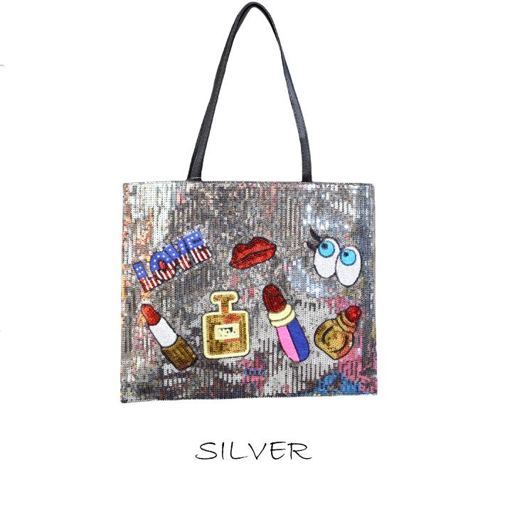 am8018B】きらきら スパンコール トートバッグ 香水 パヒューム コスメ