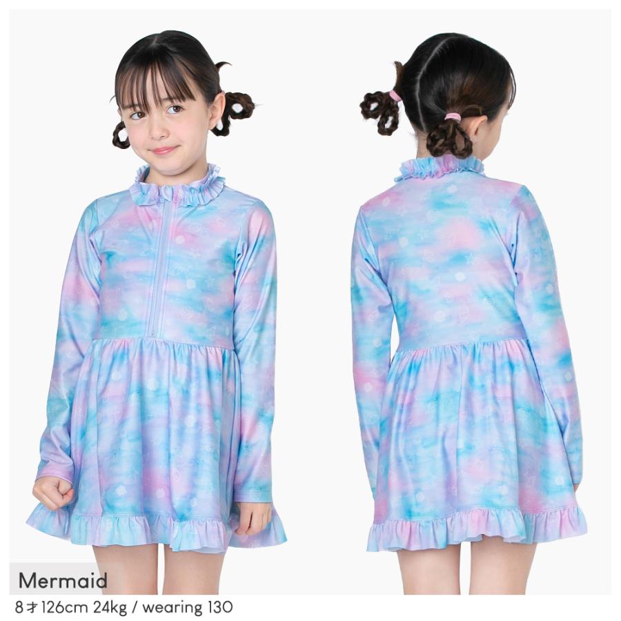 女の子 子ども ワンピース 水着 キッズ 長袖 ラッシュ 花柄 フリル 