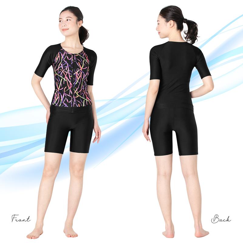 レディース フィットネス 水着 半袖 体型カバー 大きいサイズ スポーツ