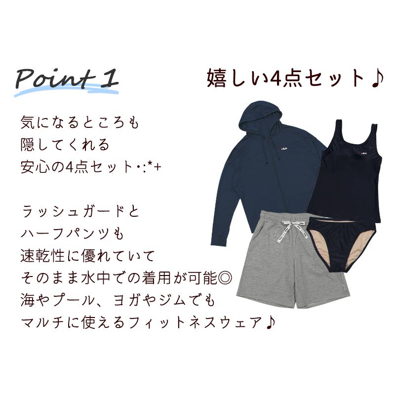 FILA フィラ 水着 ラッシュガード タンキニ 4点セット 黒 7号 Sサイズ FILA（フィラ） 水着 「FILA/フィラ」4点セット水着 ラッシュガード