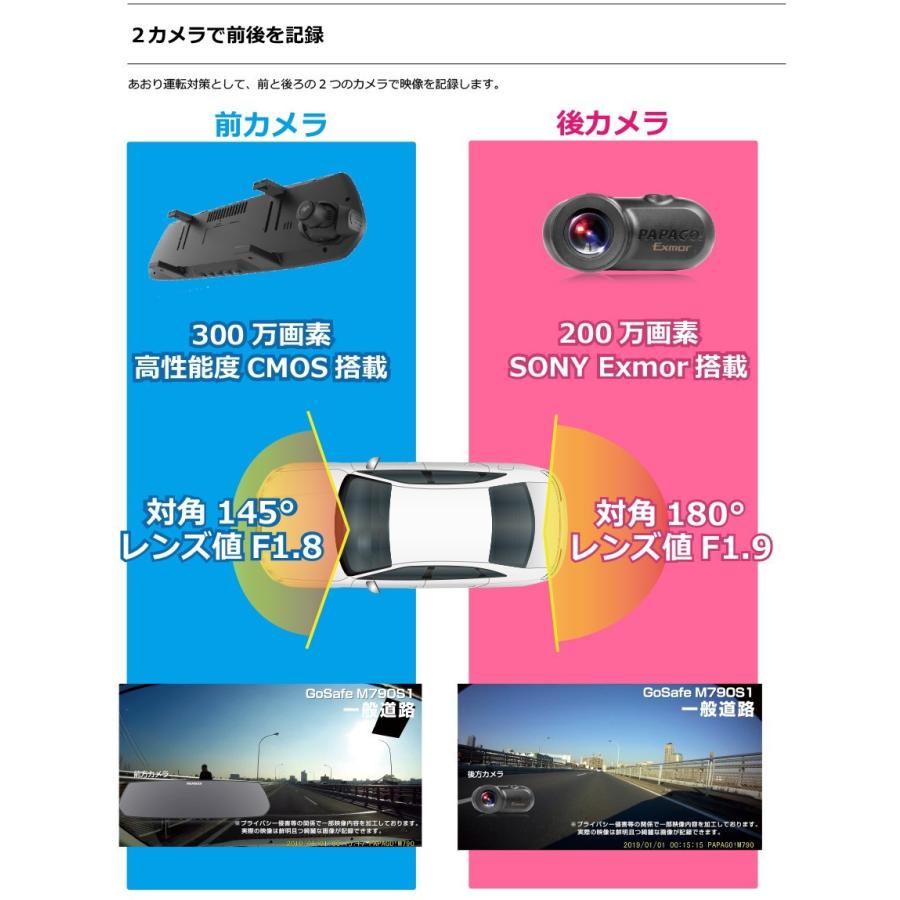 ドライブレコーダー ミラー 前後 2カメラ GPS フルHD 高画質 WDR PAPAGO パパゴ GSM790S1-SET01｜allbuy｜02