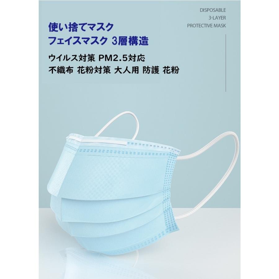 マスク 使い捨てマスク 20枚 青 ブルー フェイスマスク 3層構造 高密度