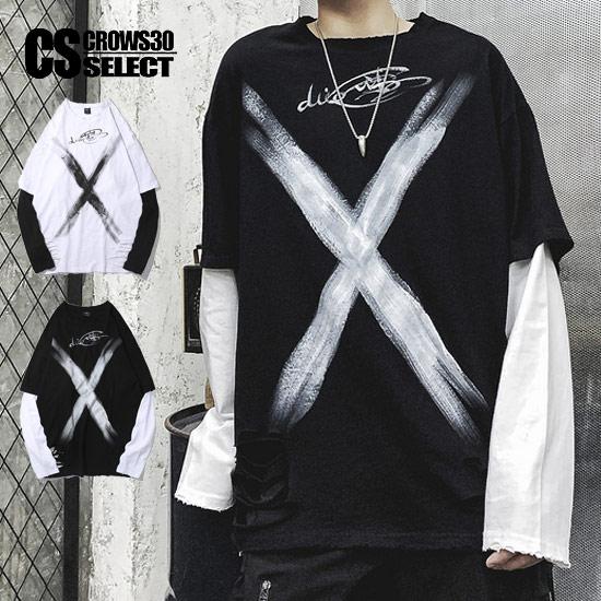 ロングtシャツ ロンt メンズ ストリート系 ビッグプリント ペイント ロング丈 重ね着 カットソー インポート 秋 冬 新作 お兄系 個性的 V系 ホスト A 0 Batu Fso Lont Alleglo クローズ30スタイル 通販 Yahoo ショッピング