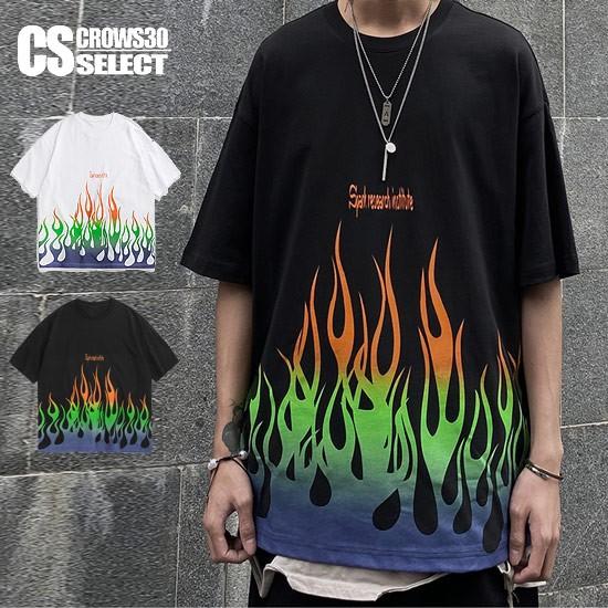 Tシャツ メンズ ストリート系 ファイヤーパターン 炎 プリント カラフル オーバーサイズ カットソー インポート 春 夏 新作 お兄系 個性的 V系 ホスト A 0 Clr Fire T Alleglo クローズ30スタイル 通販 Yahoo ショッピング