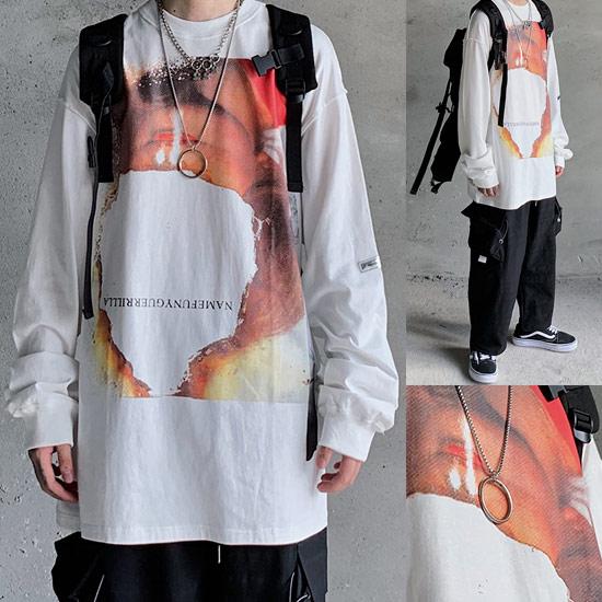 ロングtシャツ メンズ ストリート系 ロンt フェイス フォトプリント フォト カットソー インポート 春 秋 冬 新作 お兄系 個性的 V系 ホスト A 0 Kakeface Lont Alleglo クローズ30スタイル 通販 Yahoo ショッピング
