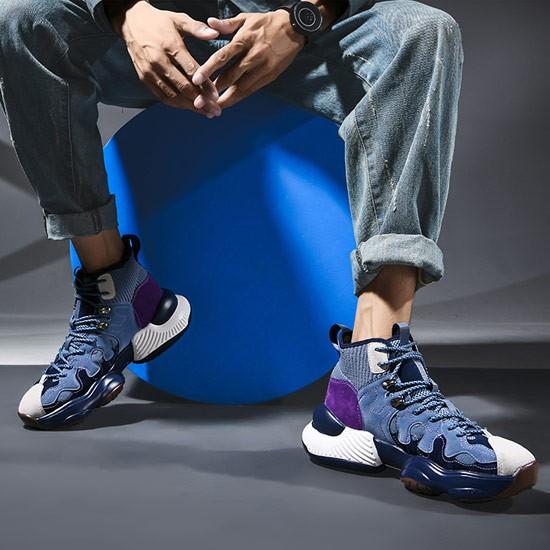 ハイカットスニーカー メンズ リブ 変形 幾何学 ソックススニーカー ブルー バイカラー インポート 男 靴 ホスト 個性的 V系 ホスト お兄系 A 0 Kasane Snker Alleglo クローズ30スタイル 通販 Yahoo ショッピング