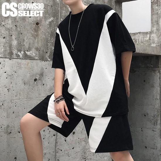 Tシャツ メンズ ハーフパンツ ライン バイカラー メンズ セットアップ 上下セット インポート 春 夏 新作 ホスト お兄系 V系 30代 40代 A 0 V Tee Bt Set Alleglo クローズ30スタイル 通販 Yahoo ショッピング