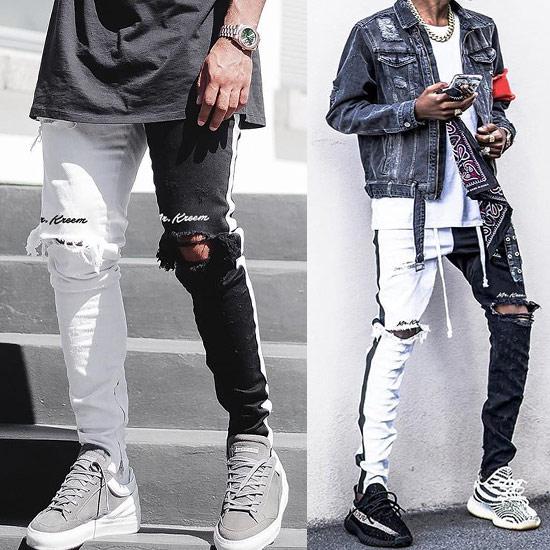 スキニーパンツ メンズ ストリート系 バイカラー スリムパンツ ダメージ加工 インポート 個性的 お兄系 ホスト V系 夏 春 秋 冬 新作 30代 40代 A 0by Da Lo Skiny Alleglo クローズ30スタイル 通販 Yahoo ショッピング