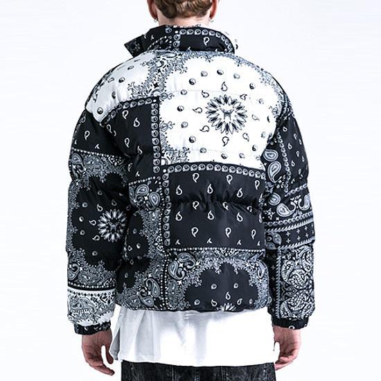 ダウンジャケット メンズ バンダナ柄 総柄 バイカラー 中綿ジャケット