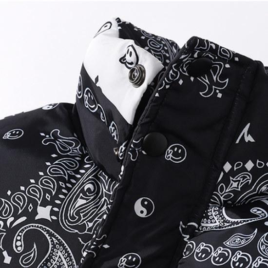 ダウンジャケット メンズ バンダナ柄 総柄 バイカラー 中綿ジャケット