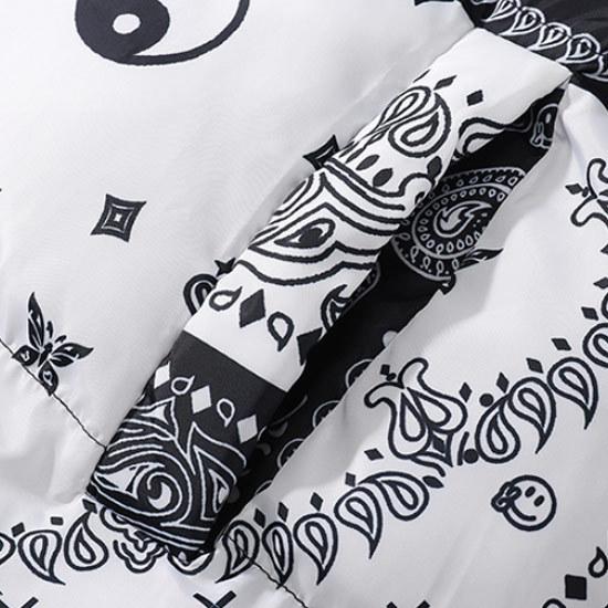 ダウンジャケット メンズ バンダナ柄 総柄 バイカラー 中綿ジャケット