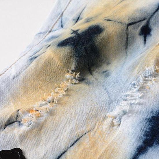 デニムパンツ メンズ 十字架 クロス PUレザー 汚し加工 オシャレ