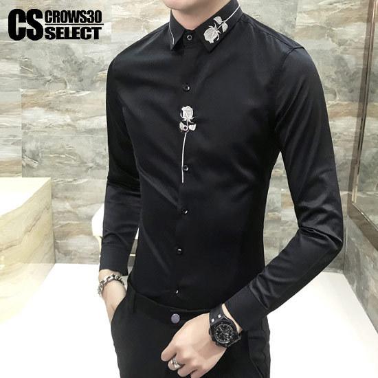 シャツ メンズ 刺繍 薔薇 バラ ドレスシャツ ビジネスシャツ 細身 スリムシャツ インポート 21 春 ビター系 新作 V系 お兄系 V系 個性的 ビジュアル系 A 1 E Baradoresht Alleglo クローズ30スタイル 通販 Yahoo ショッピング