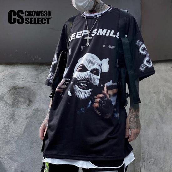 Tシャツ メンズ ストリート系 Tシャツ ビッグプリント 覆面 ロング丈 Tシャツ 半袖 オシャレ カットソー インポート 21 夏 春 新作 お兄系 V系 ビター系 A 1 Fukumen T Alleglo クローズ30スタイル 通販 Yahoo ショッピング