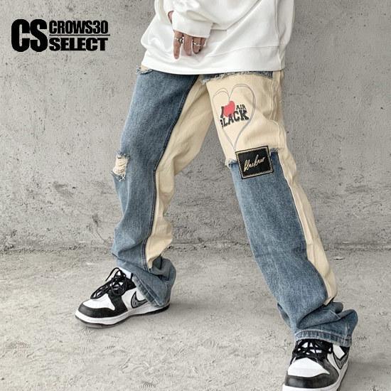 デニムパンツ メンズ ワイドパンツ ストリート系 ジーンズ バイカラー オシャレ ストリート系 インポート 個性的 お兄系 ホスト V系 21 春 夏 新作 ビター系 A 1 Heart By Dm Alleglo クローズ30スタイル 通販 Yahoo ショッピング