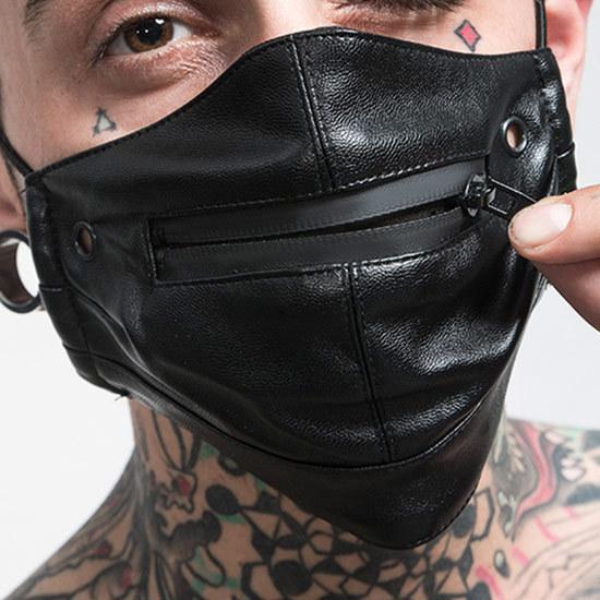 マスク メンズ モード系 PUレザー ジッパー ZIP チャック ストリート系