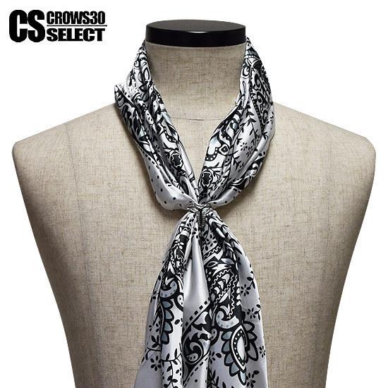 ストール メンズ シルバー ペイズリー バンダナ ラインストーン