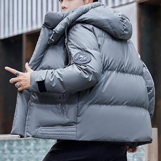 ダウンジャケット メンズ フェザー 90％ ネックロゴ フード 大人 本物