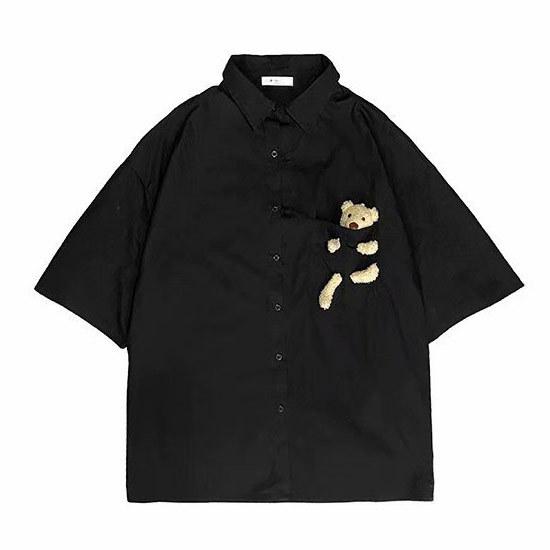 シャツ メンズ ストリート系 半袖 熊 ぬいぐるみ テディーベア 原宿系