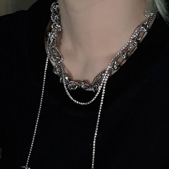 ネックレス メンズ 多重ネックレス レディース ラインストーン モード