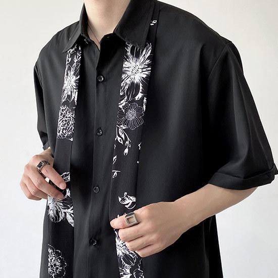 シャツ メンズ モード系 ストールタイ ネクタイ ボタニカル 総柄