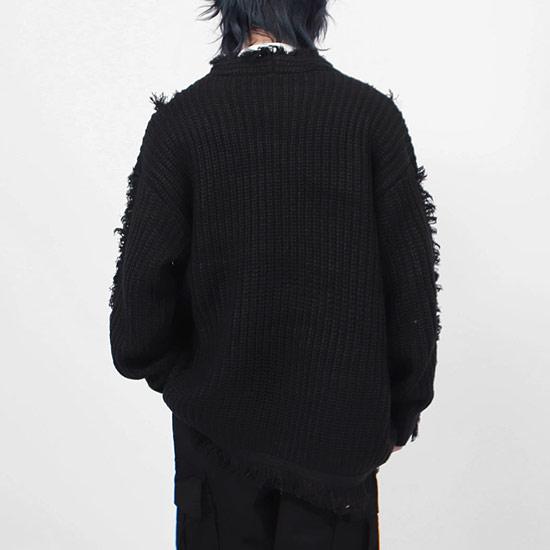 LAGUST ニット カーディガン フレンジ ダメージ y2k v系 カーディガン メンズ ニットカーディガン レディース フリンジ