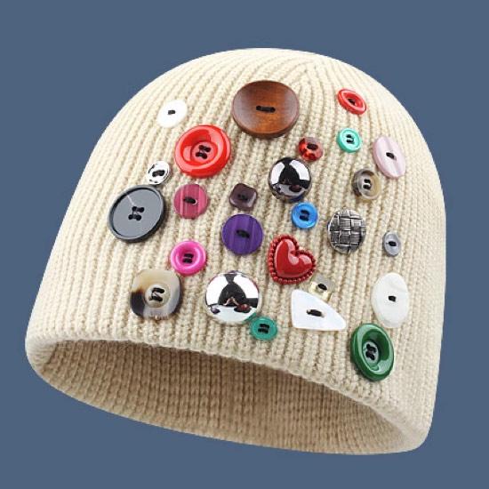 vacant archive ボタン装飾 ニット帽 ブラック Geek Office / ギークオフィス】VACANT Archive / TOMI BUTTON BEANIE