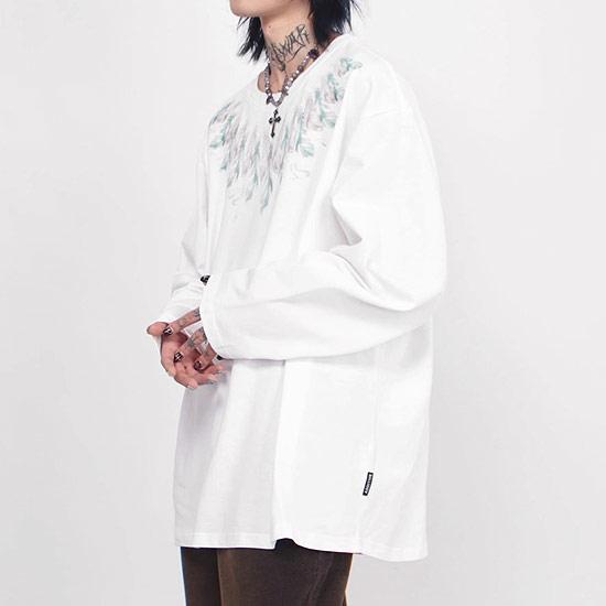 ロングTシャツ メンズ オラオラ系 ロンT V系 カットソー 羽 ロングTシャツ メンズ オラオラ系 ロンT V系 カットソー 羽