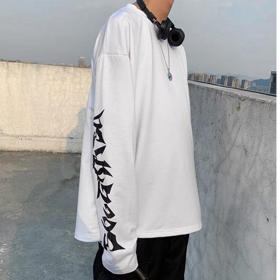 ロングTシャツ メンズ オラオラ系 ロンT V系 カットソー 大人 袖文字