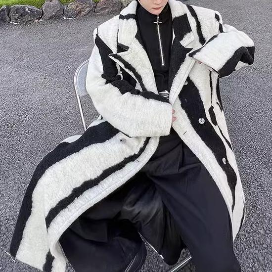 ロングコート メンズ モード系 コート V系 ロング丈 ストライプ ロングコート メンズ モード系 コート V系 ロング丈 ストライプ