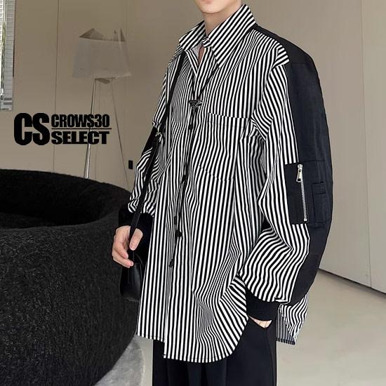 ストライプシャツ メンズ バイカラーシャツ V系 シャツ ビッグ