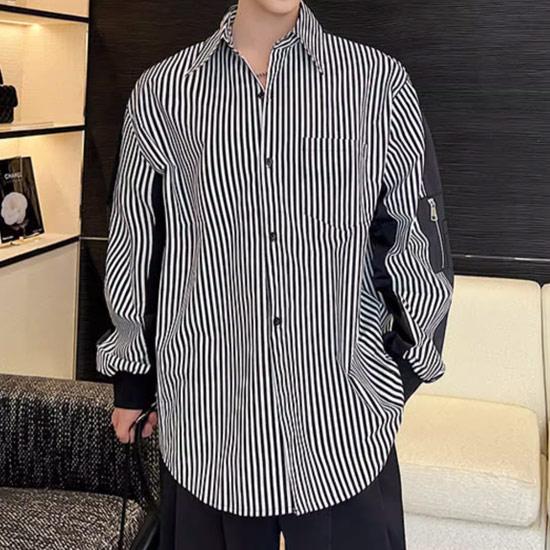 ストライプシャツ メンズ バイカラーシャツ V系 シャツ ビッグ