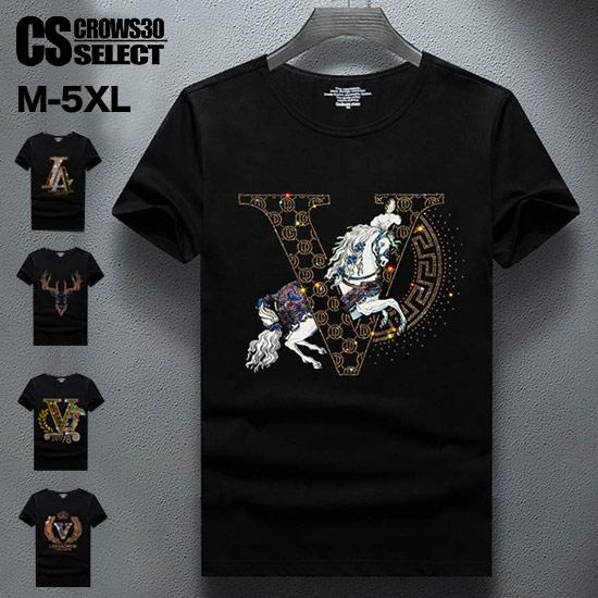 Tシャツ メンズ ラインストーン エンブレム 大きいサイズ V系