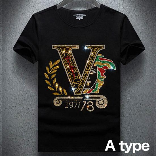 Tシャツ メンズ ラインストーン エンブレム 大きいサイズ V系