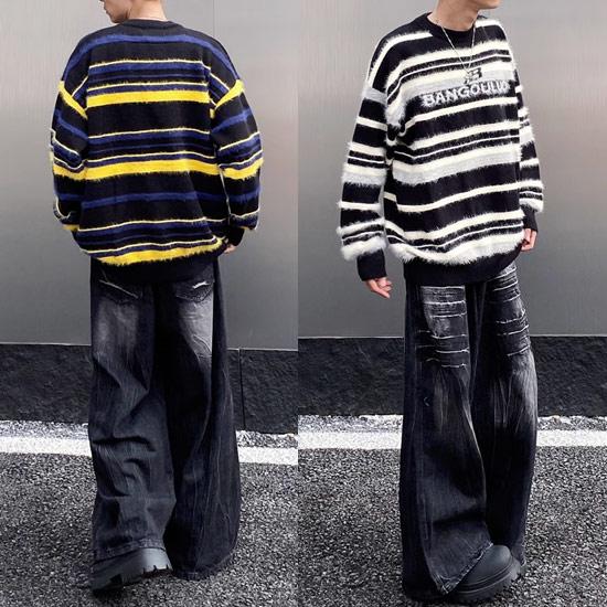 セーター メンズ ボーダー モード系 ニットソー メンズ V系 ロンT オラオラ系 セーター 総柄 刺繍 ロングTシャツ y2kファッション ヴィジュアル系 ホスト |  | 03