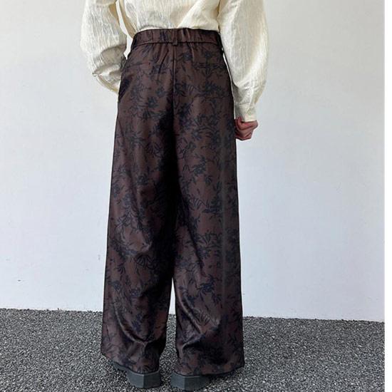 ワイドパンツ メンズ V系 総柄 パンツ モード系 ボタニカル