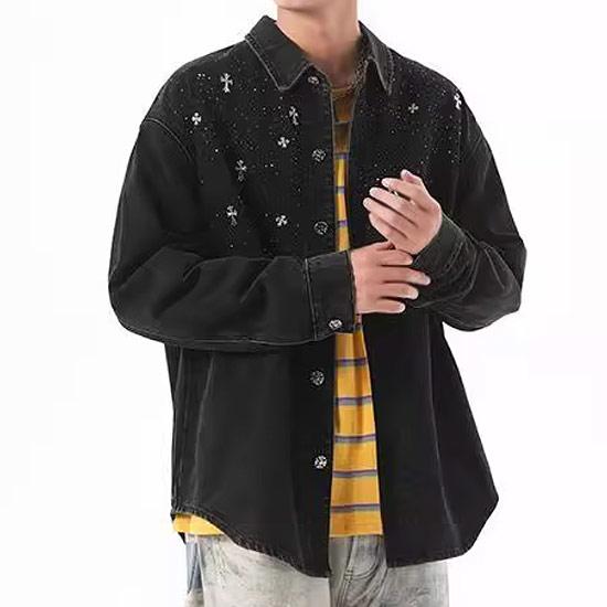 デニムシャツ メンズ モード系 シャツ スタッズ V系 y2k