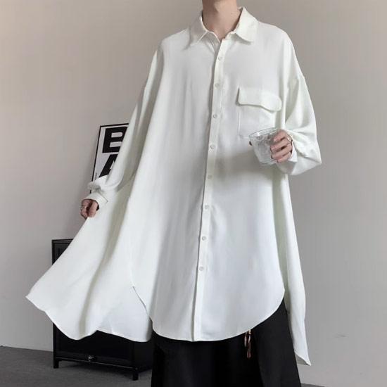 ロングシャツ メンズ モード系 シャツ V系 ドレープシャツ ロングシャツ メンズ モード系 シャツ V系 ドレープシャツ