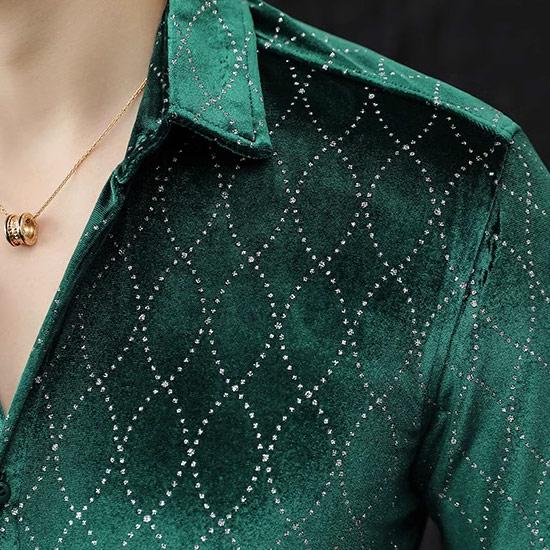 シャツ メンズ ドレスシャツ サテンルシャツ 総柄 ビジネス